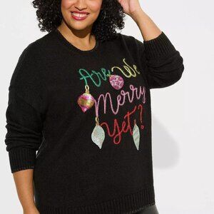 Torrid Deep Black Are We Merry Yet Pullover Crew Sweater in Size 3 / 22-24
